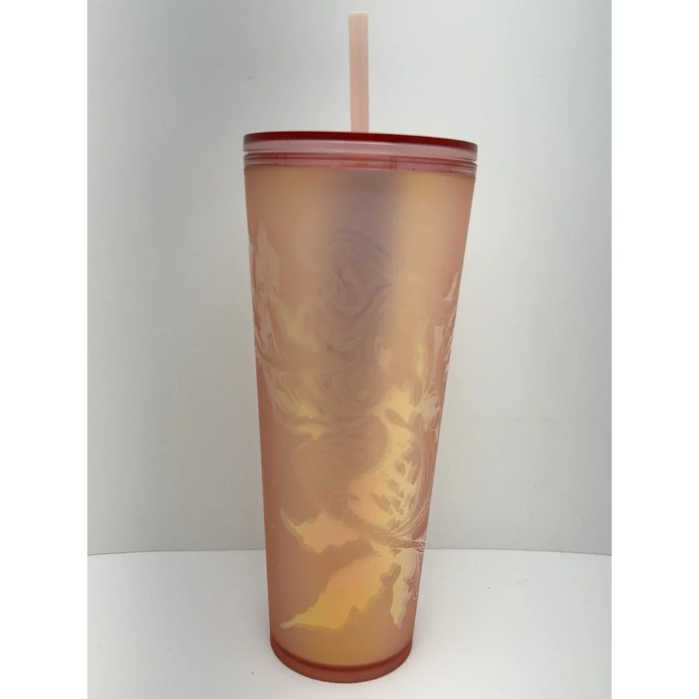 Starbucks 2022 Pink Rose Mermaid Soft Touch Venti Tumbler Cup 24oz w/ Straw